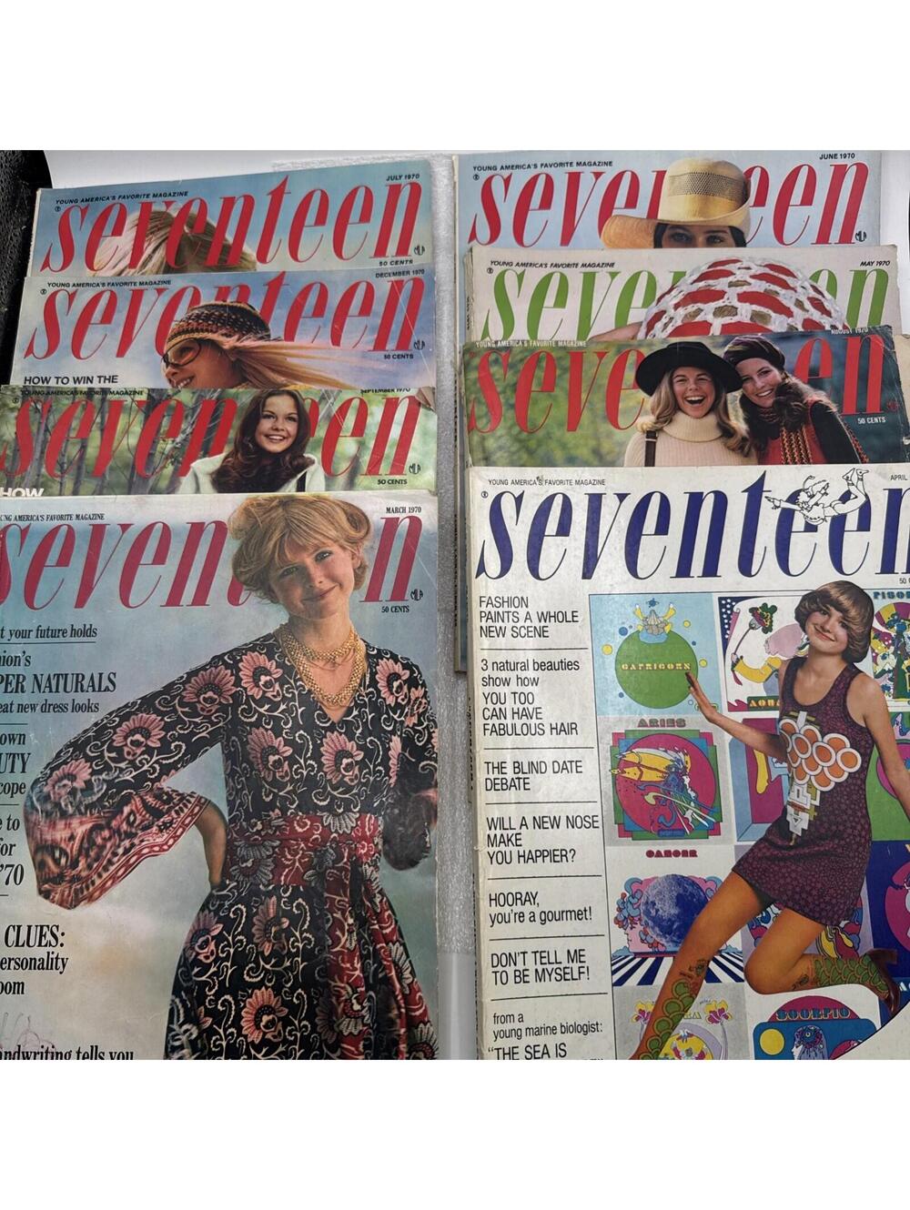 Lot Of 8 Vintage 1970 Seventeen Magazines Beauty Fashion Travel No Labels